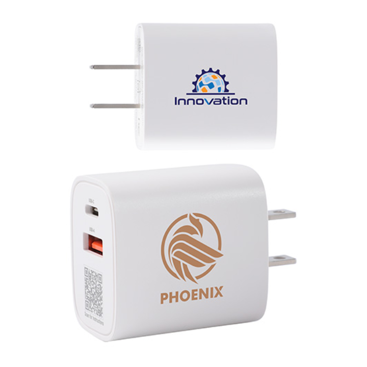 Channel 20W 2- Port PD Wall Charger with Dual Outputs Promotional Channel 20W 2- Port PD Wall Charger with Dual Outputs