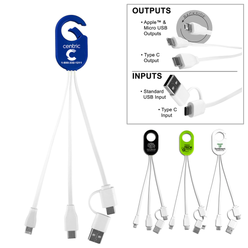 Promotional Charging Cable with Carabiner Spring Clip-3-in-1  