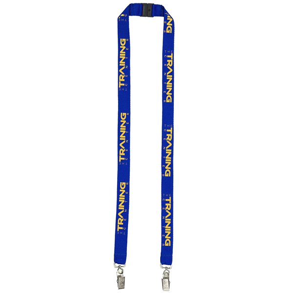 Promotional Blue Dual Attachment Polyester Lanyard with Breakaway Safety Rel