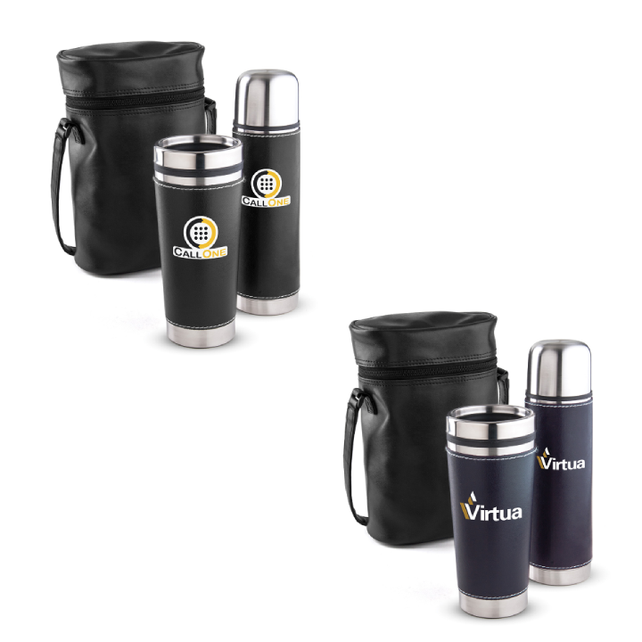 Leatherette Tumbler & Vacuum Bottle Set Promotional Leatherette Tumbler & Vacuum Bottle Set