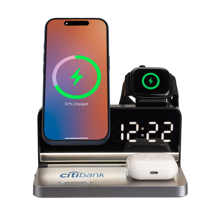 3-in-1 MagSafe Wireless Charging Station Alarm Clock Promotional 3-in-1 MagSafe Wireless Charging Station Alarm Clock