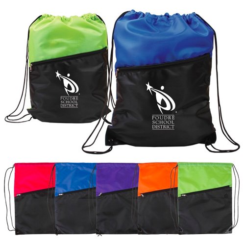 Promotional Two-Tone Drawstring Backpack with Zipper 
