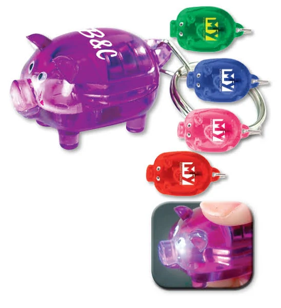 Promotional Light Up Pig Keytag